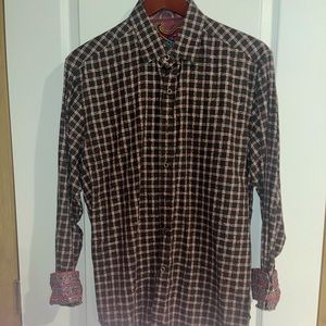 Men’s Robert graham size medium dress shirt olive green and burgundy